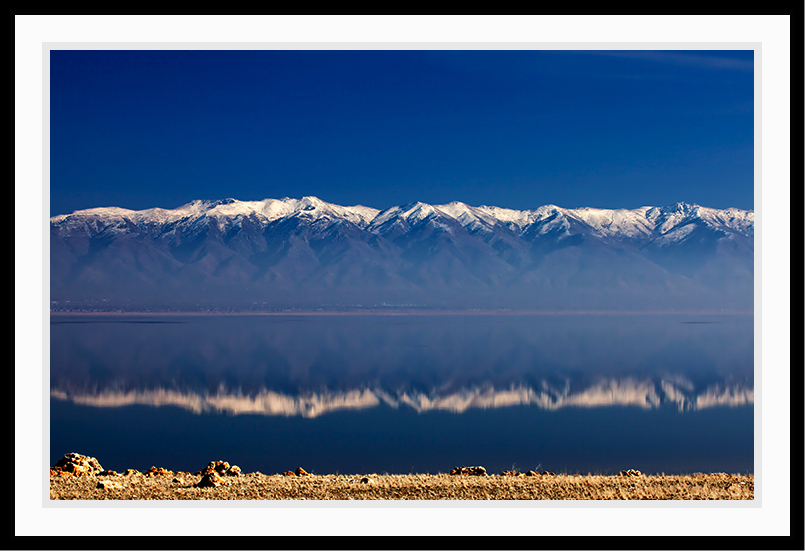 Mountain reflection as seen from the shores of Antelope Island.